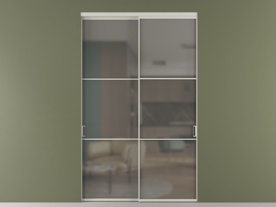 Алюминевая перегородка vn2_03_ Алюминий тёплый серый Серый сатин матовое. Цвет Алюминий тёплый серый. Материал Алюминий в эмали. Коллекция Перегородка Формато внутри проёма 2 створки. Картинка.